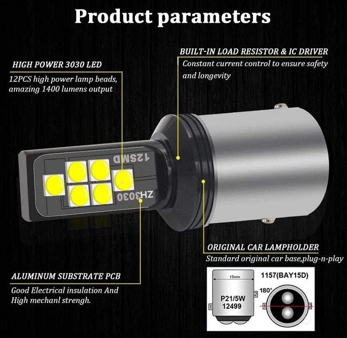Local Kiwi Deals 12V 1157 Led Lights Bulbs White 2Pcs