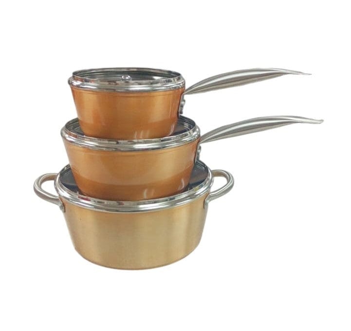 Local Kiwi Deals 3 pcs set (17, 21, 25cm) Saucepan With Glass Lid Non-stick Forged Aluminium