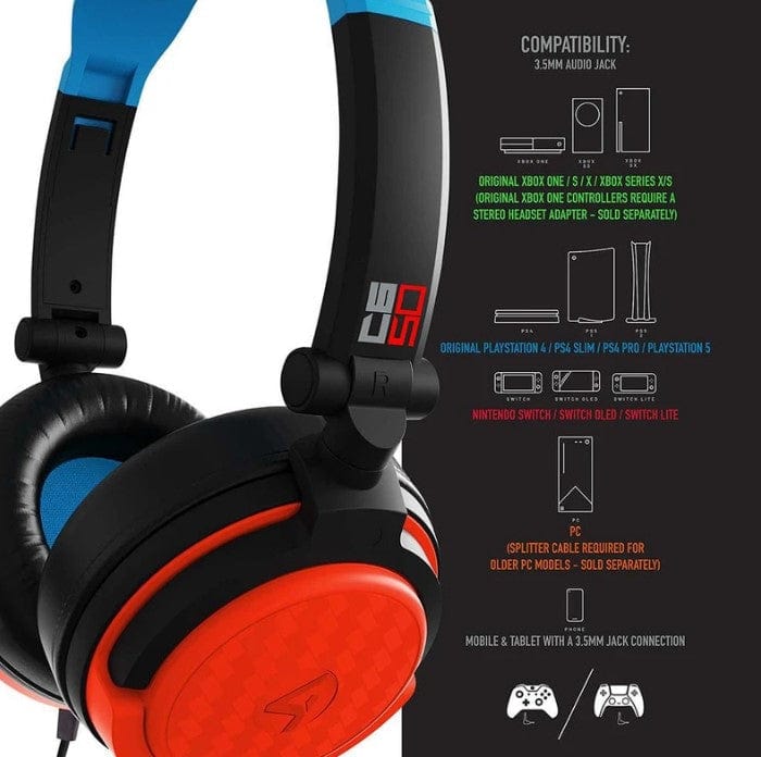 Local Kiwi Deals 4Gamers C6-50 Wired Gaming Headset (Neon Blue & Red)