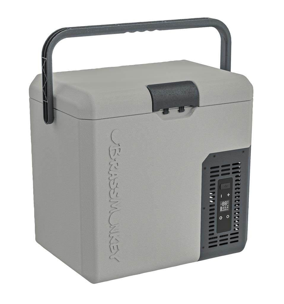 Local Kiwi Deals Electronics 18L Brass Monkey Portable Fridge/Freezer with Carry Handle and Battery Compartment - Grey/Dark Grey
