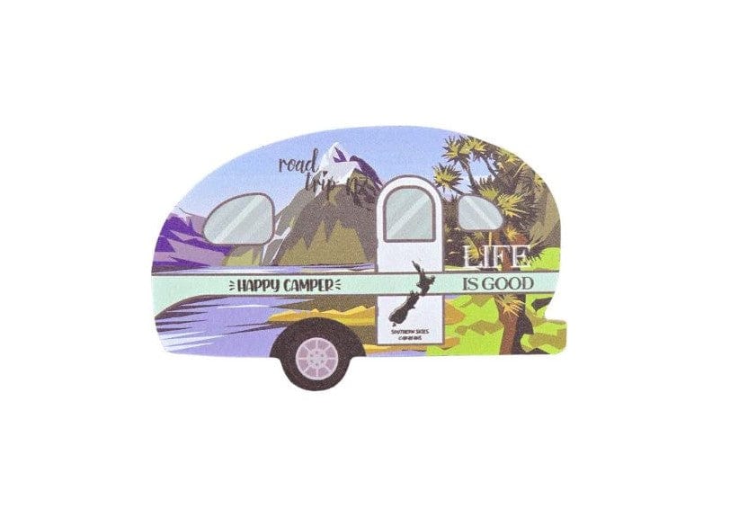 Local Kiwi Deals Happy Camper Caravan Magnet with Mountains - Green