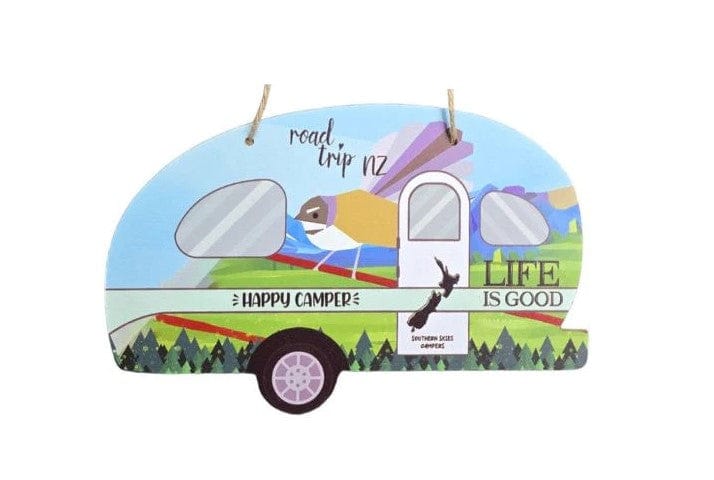 Local Kiwi Deals Happy Camper Caravan Plaque with Fantail