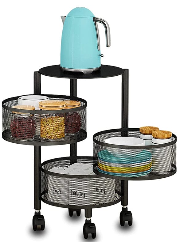 Local Kiwi Deals KITCHEN ORGANISERS 360 Degree 3 Tier Removable Rotating Kitchen Storage Rack(BLACK)