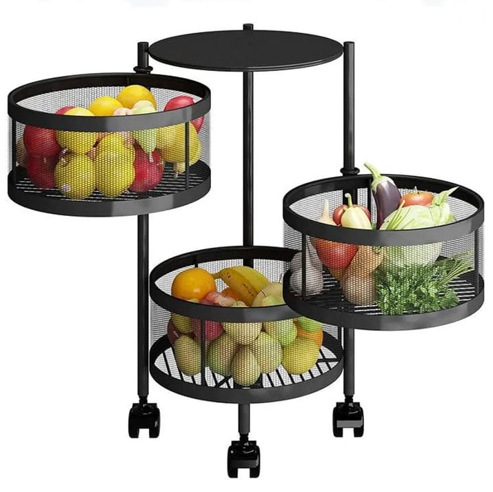 Local Kiwi Deals KITCHEN ORGANISERS 360 Degree 3 Tier Removable Rotating Kitchen Storage Rack(BLACK)