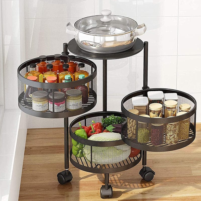 Local Kiwi Deals KITCHEN ORGANISERS 360 Degree 3 Tier Removable Rotating Kitchen Storage Rack(BLACK)