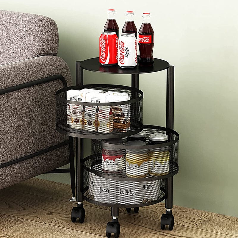 Local Kiwi Deals KITCHEN ORGANISERS 360 Degree 3 Tier Removable Rotating Kitchen Storage Rack(BLACK)