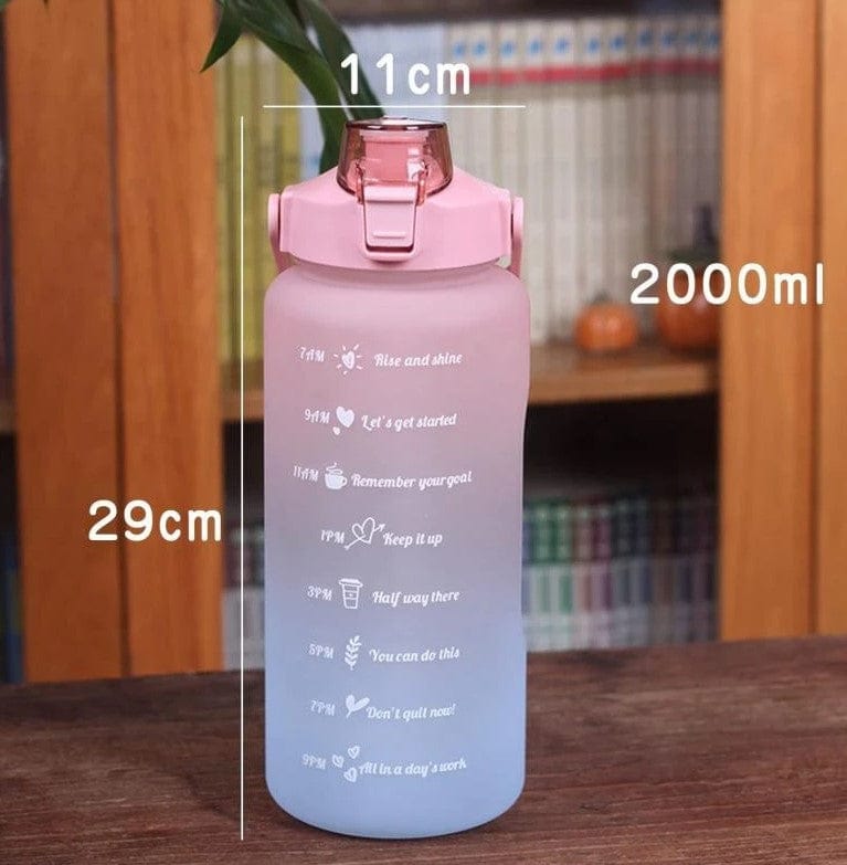 Local Kiwi Deals Large Capacity Portable Straw Water Bottle 2000ml - Pink & Blue