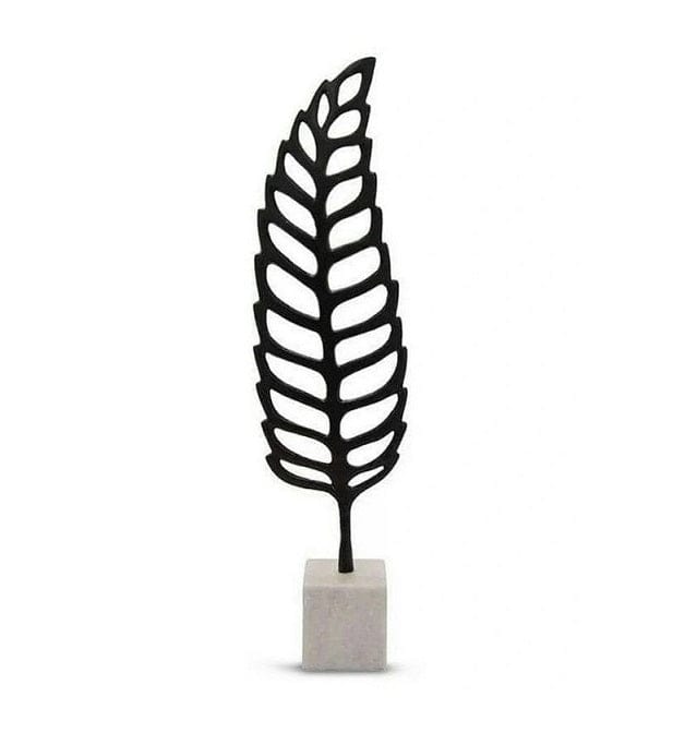 Local Kiwi Deals Metal Cast Leaf Sculpture On Marble Base in Black - MADE IN INDIA