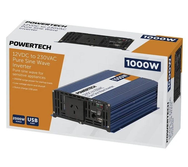 Local Kiwi Deals Powertech 1000W 12VDC to 230VAC Pure Sine Wave Inverter - Electrically Isolated MI5736