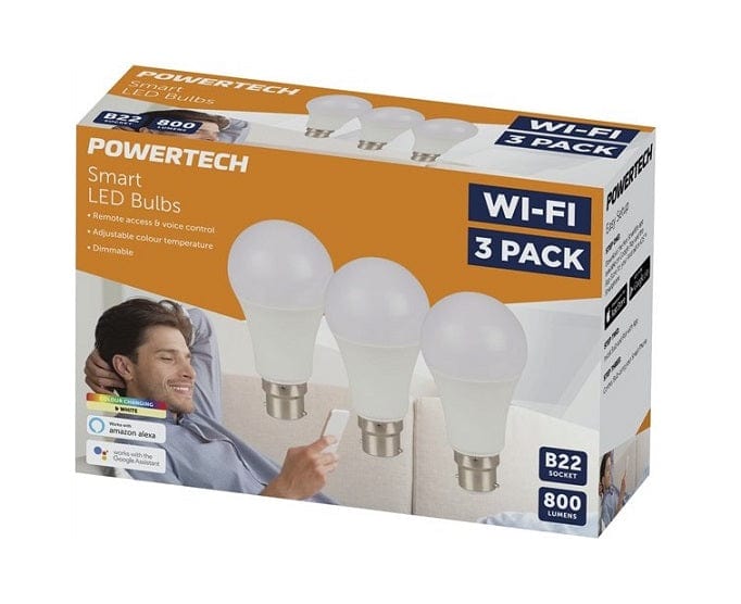 Local Kiwi Deals Powertech Smart Wi-Fi LED B22 Bulb with Colour Change with Bayonet Light Fitting Pack of 3 SL2252
