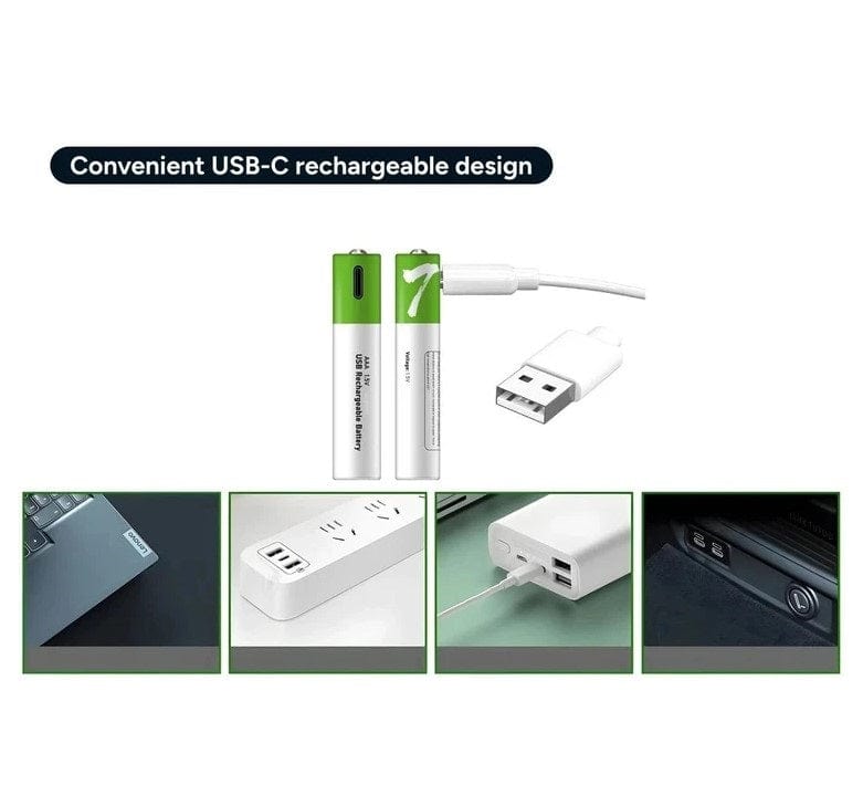 Local Kiwi Deals Rechargeable Lithium-Ion AAA Batteries (4 Pack) 400mAh 1.5V USB-C