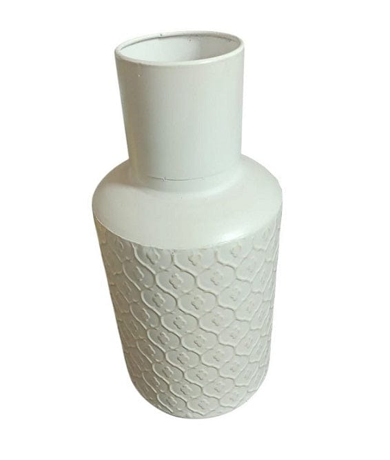 Local Kiwi Deals Retro Style Tin Metal Cream Textured Round Tabletop Vase Large - 37x16cm