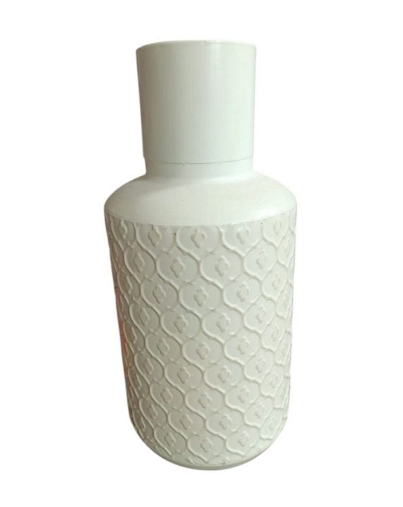 Local Kiwi Deals Retro Style Tin Metal Cream Textured Round Tabletop Vase Large - 37x16cm