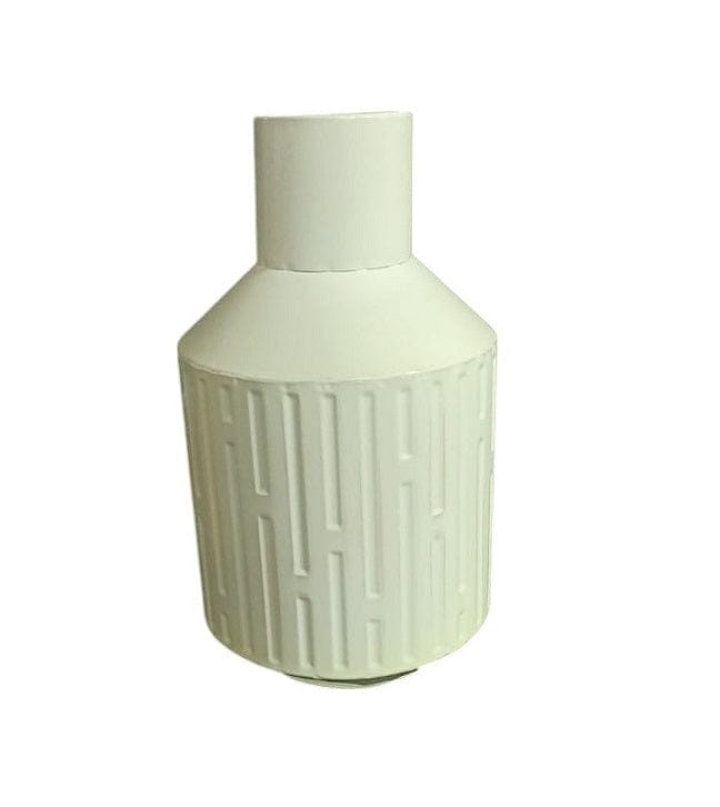 Local Kiwi Deals Retro Style Tin Metal Cream Textured Round Tabletop Vase Medium - 28x16cm