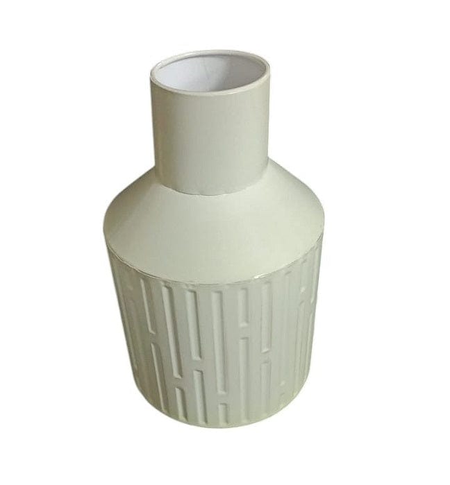 Local Kiwi Deals Retro Style Tin Metal Cream Textured Round Tabletop Vase Medium - 28x16cm