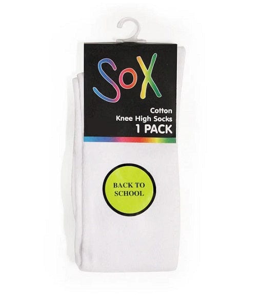 Local Kiwi Deals UK 1-3 - WHITE SOX Cotton Knee High Socks - Girls 1 Pack ASSORTED