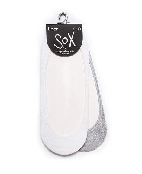 Local Kiwi Deals WHITE/GREY SOX 2 Pack Shoe Liner Socks - Women UK 5-10