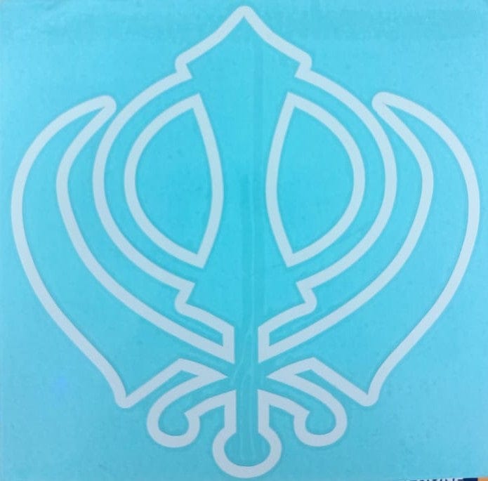 Local Kiwi Deals White Sikh Religious Symbol Logo Stickers Khanda