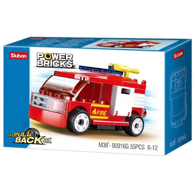 Local Kiwi Deals Sluban B0916G Power Bricks Pulls Back Cars - Fire - 54 Pc