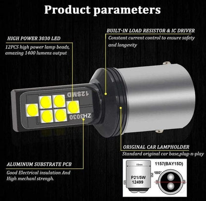 Local Kiwi Deals 12V 1157 Led Lights Bulbs White 2Pcs