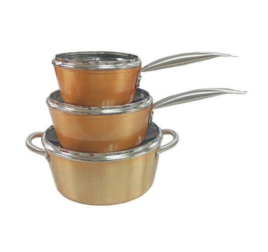 Local Kiwi Deals 3 pcs set (17, 21, 25cm) Saucepan With Glass Lid Non-stick Forged Aluminium