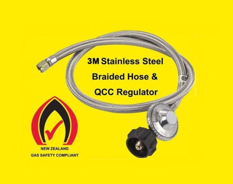 Local Kiwi Deals 3m LPG QCC Gas Regulator with Stainless Steel Braided Hose 1/4" Swivel Nut