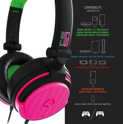 Local Kiwi Deals 4Gamers C6-50 Wired Gaming Headset (Neon Green & Pink)