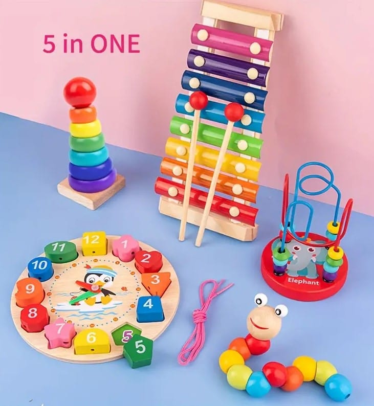 Local Kiwi Deals Baby Gears 5-in-1 Montessori Wooden Toys