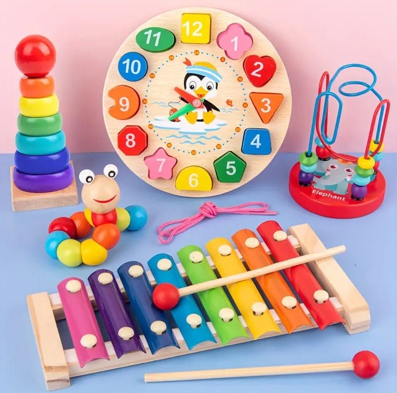 Local Kiwi Deals Baby Gears 5-in-1 Montessori Wooden Toys