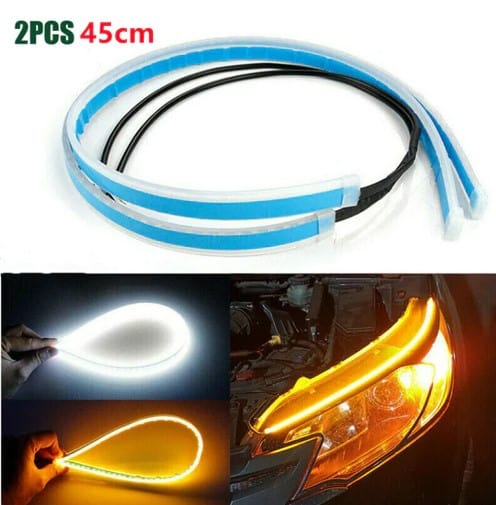 Local Kiwi Deals Car Parts & Accessories 2PCS 12V 45CM Flexible DRL Lights + Yellow Indicator with Turn Sequential Flow