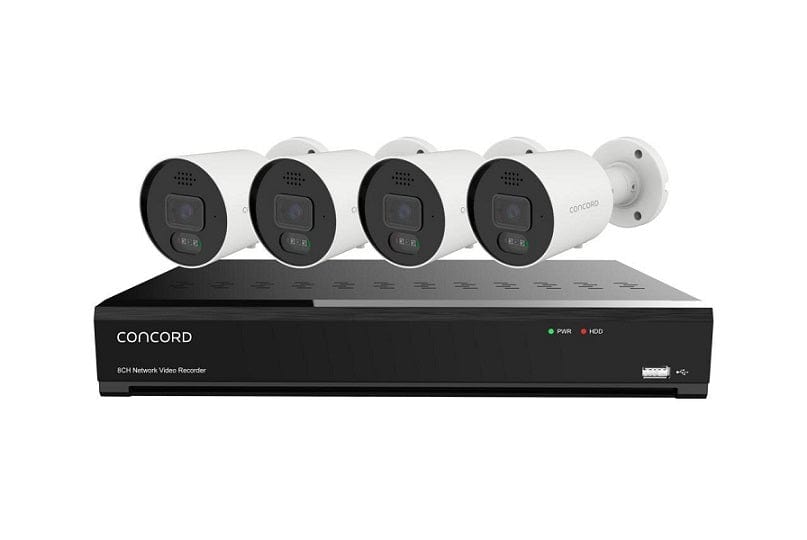 Local Kiwi Deals Concord 8 Channel 4K NVR Kit with 4 x 12MP Bullet Cameras featuring Red and Green Lights V3 QV5534