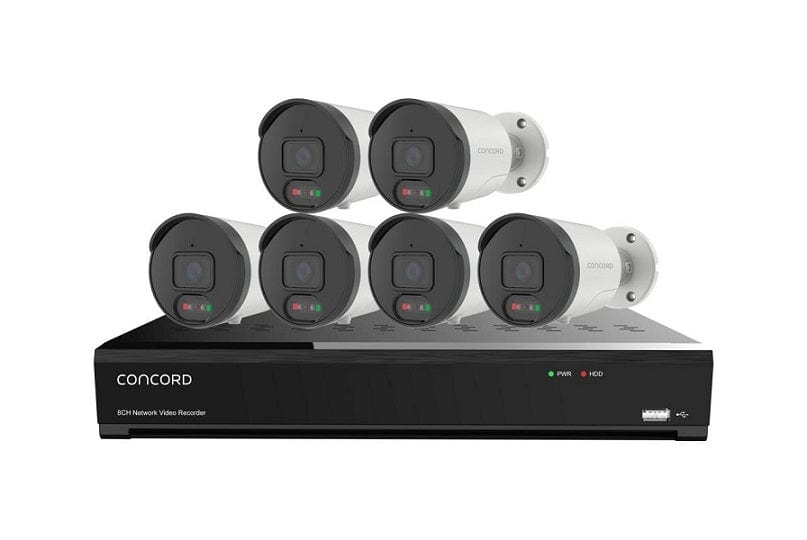 Local Kiwi Deals Concord 8 Channel 4K NVR Kit with 6 x 4K Bullet Cameras featuring Red and Green Lights for Deterrence V3 QV5532