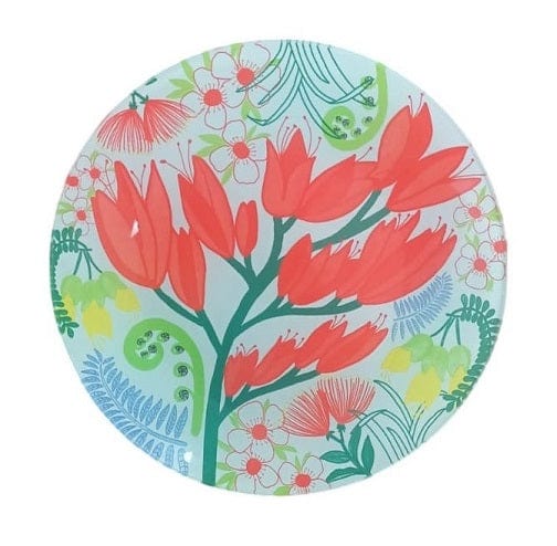 Local Kiwi Deals Decoration Home Decor New Zealand Floral Design 20cm Round Glass Plate (in Gift Pack)