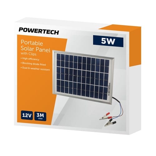 Local Kiwi Deals Electrical and Fittings POWERTECH 12V 5W Solar Panel with Clips