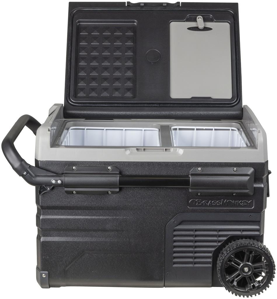 Local Kiwi Deals Electronics 35L Brass Monkey Portable Dual Zone Fridge/Freezer with Wheels and Battery Compartment