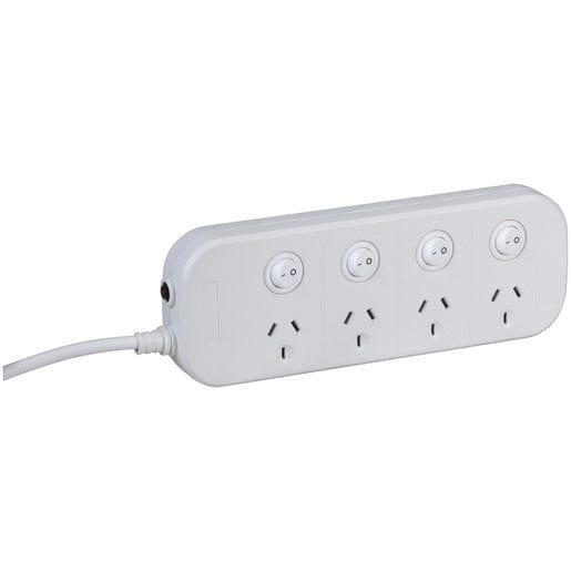 Local Kiwi Deals Electronics 4 way Powerboard with 4 switches and Surge Overload Protection