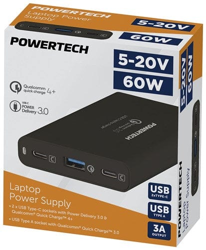 Local Kiwi Deals Electronics 5-20V 60W Laptop Power Supply with 2 x USB-C (PD3.0/QC4.0) and USB-A (QC3.0)