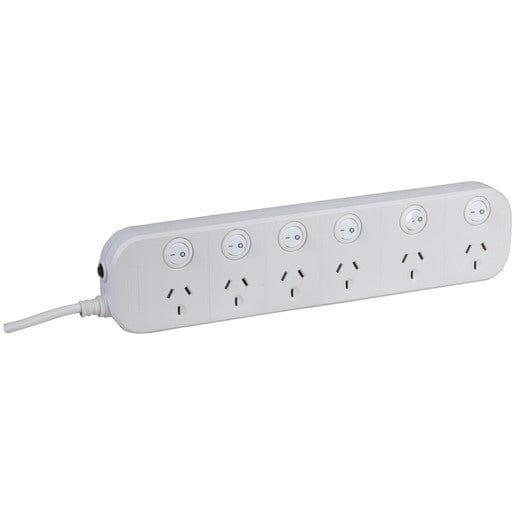 Local Kiwi Deals Electronics 6 way Powerboard with 6 switches and Surge Overload Protection