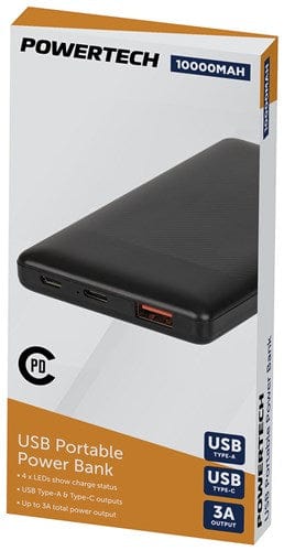 Local Kiwi Deals Electronics Powertech 10,000mAh Power Bank with USB-C and USB-A Ports in Black