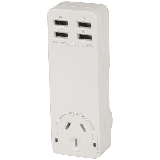 Local Kiwi Deals Electronics POWERTECH Quad USB Charger with Mains Socket