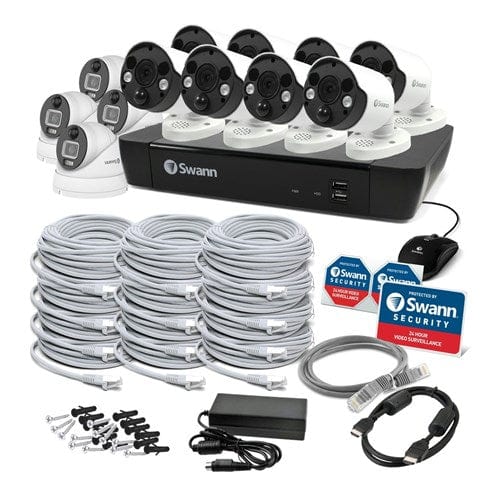 Local Kiwi Deals Electronics Swann 16CH NVR Kit with 8 x 6K PIR Spot Light Bullet and 4 x 6K PIR Cameras