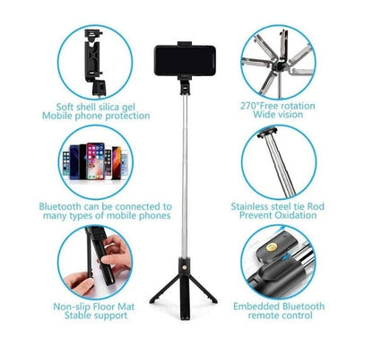 Local Kiwi Deals Foldable Bluetooth Selfie Stick With Remote Control - Black