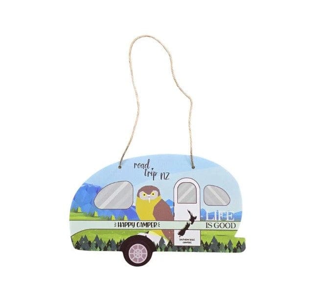 Local Kiwi Deals Happy Camper Caravan Plaque with Morepork