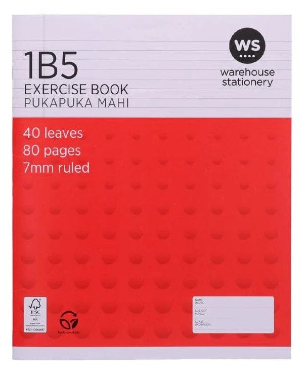 Local Kiwi Deals Homeware Exercise Book 1B5 7mm Ruled 40 Leaf Red