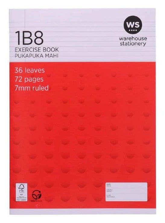 Local Kiwi Deals Homeware Exercise Book 1B8 7mm Ruled 36 Leaf Red