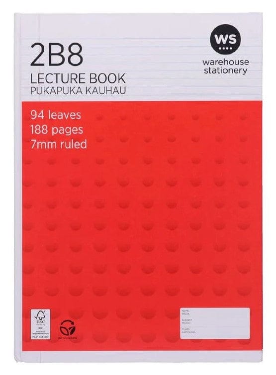 Local Kiwi Deals Homeware Lecture Book 2B8 7mm Ruled Hardcover 94 Leaf Red Mid