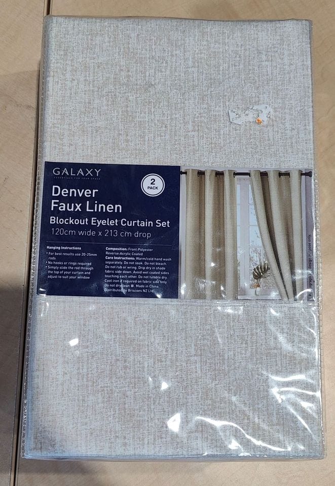 Local Kiwi Deals Homeware NATURAL Faux Linen Blockout Eyelet Curtain Pair Blue 120 Wide x 213cm Drop