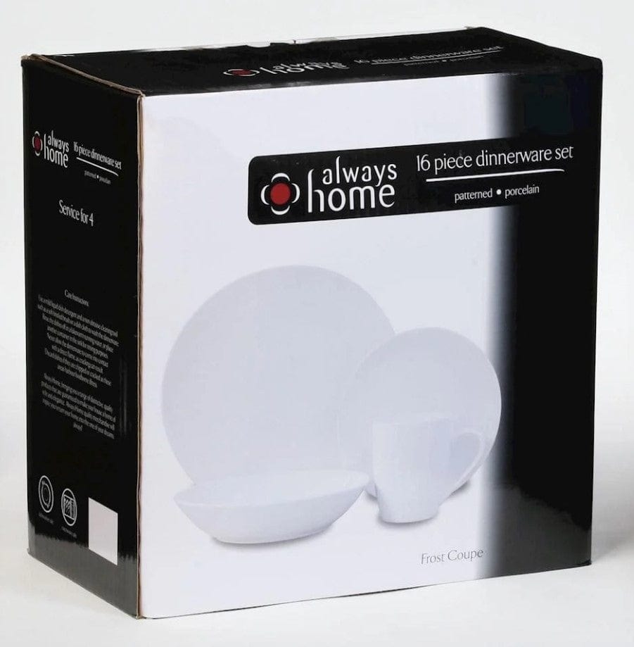 Local Kiwi Deals Kitchen & Dining Always Home White Frost Coupe Dinnerset 16Pcs