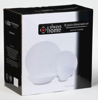 Local Kiwi Deals Kitchen & Dining Always Home White Frost Coupe Dinnerset 16Pcs