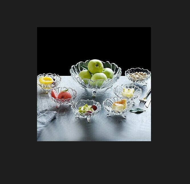 Local Kiwi Deals Kitchen & Dining Crystal Clear Glass Three Legged Fruit Bowl Set (7pcs)